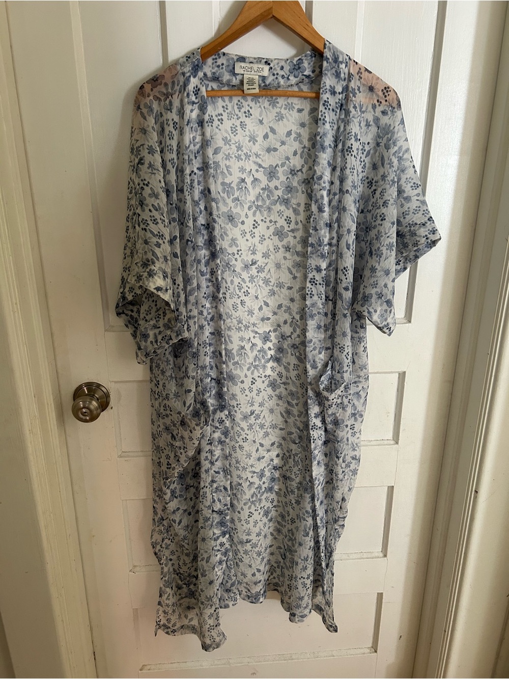 Rachel Zoe Sheer Floral Kimono in Blue on White